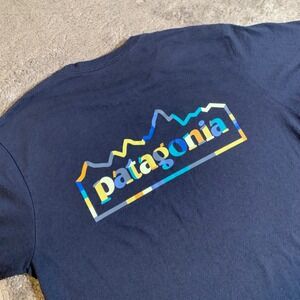 Patagonia Mens Navy Blue Save Our Home Planet Mountain Logo Graphic T-Shirt M